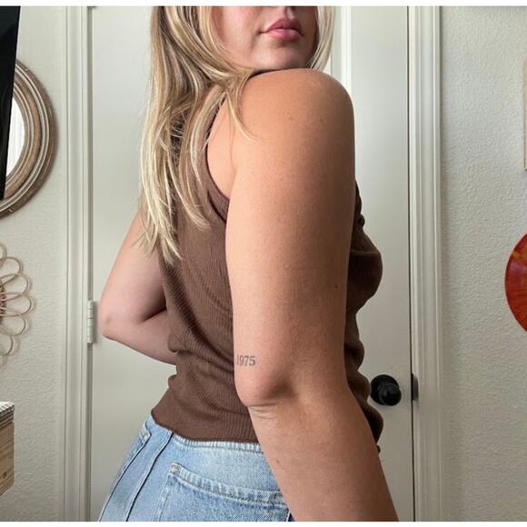 Vintage Y2K 2000s Energie Brown Sheer Ribbed Beaded Tank Sz L - Picture 3 of 4